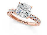 Rose gold Cushion Cut Diamond Solitaire Pavé Engagement Ring with Round Band and Prong Setting_69