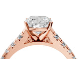 Rose gold Cushion Cut Diamond Solitaire Ring with Cathedral Setting and Pavé Band_154