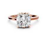 Rose gold Cushion Cut Diamond Solitaire Ring with Flower Prong Setting and Classic Band_36