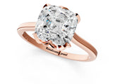 Rose gold Cushion Cut Diamond Solitaire Ring with Flower Prong Setting and Classic Band_37