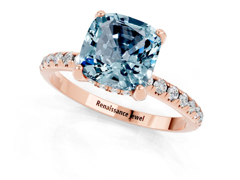Rose gold Cushion Cut Diamond Solitaire Ring with Four-Prong Setting and Pavé Band_1