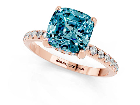 Rose gold Cushion Cut Diamond Solitaire Ring with Four-Prong Setting and Pavé Band_1