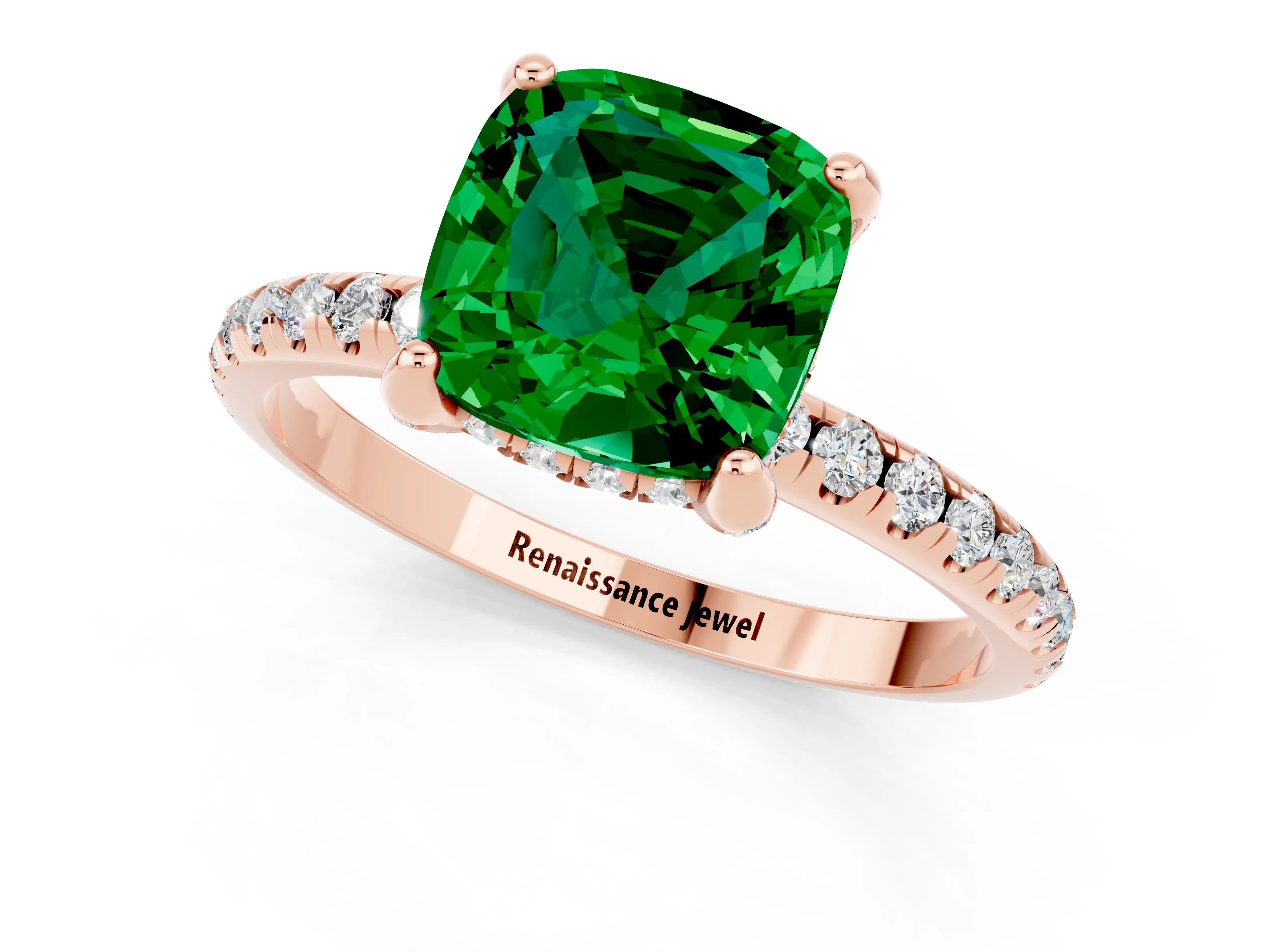 Rose gold Cushion Cut Diamond Solitaire Ring with Four-Prong Setting and Pavé Band_1