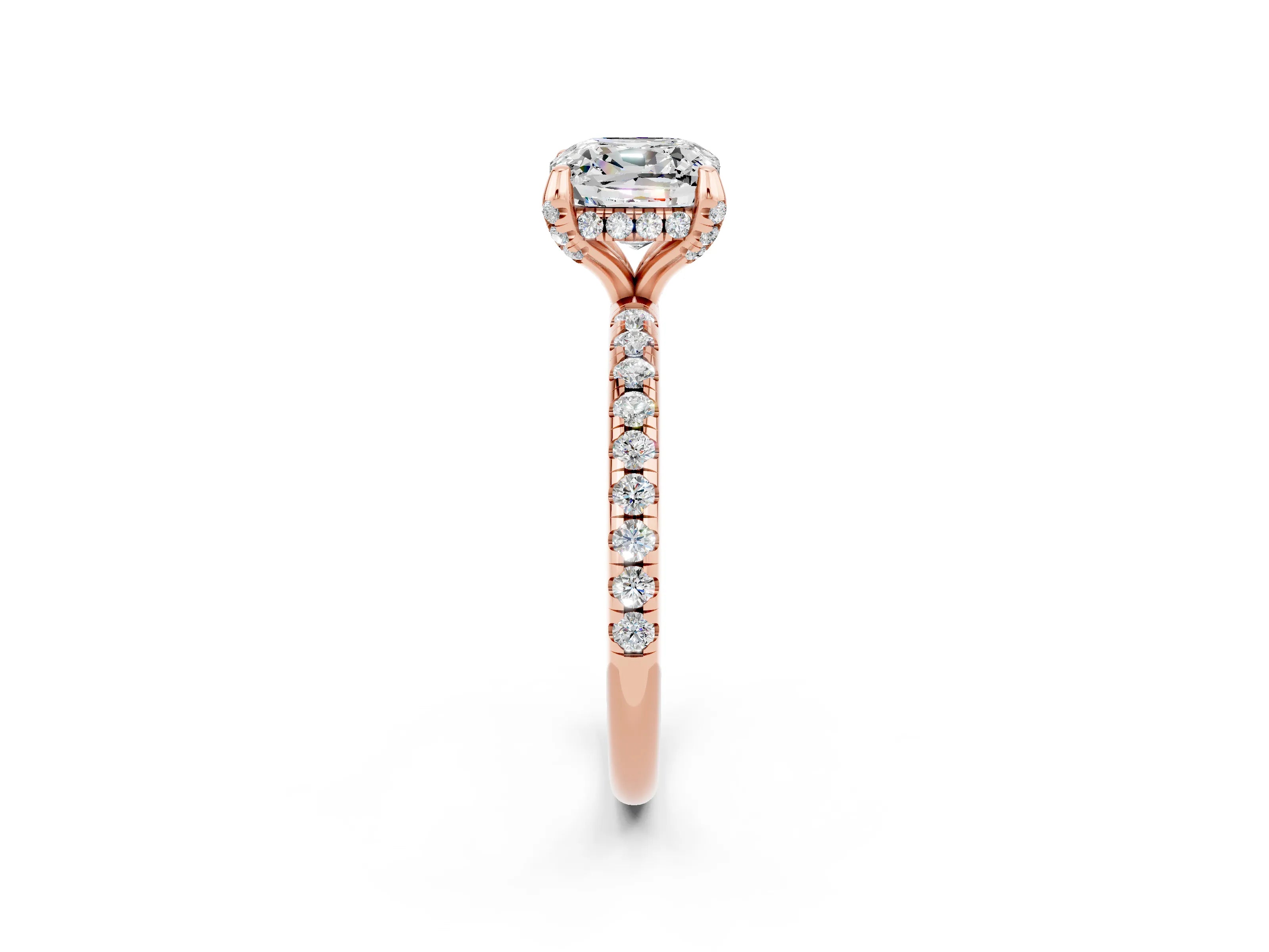 Rose gold Cushion Cut Diamond Solitaire Ring with Four-Prong Setting and Pavé Band_2