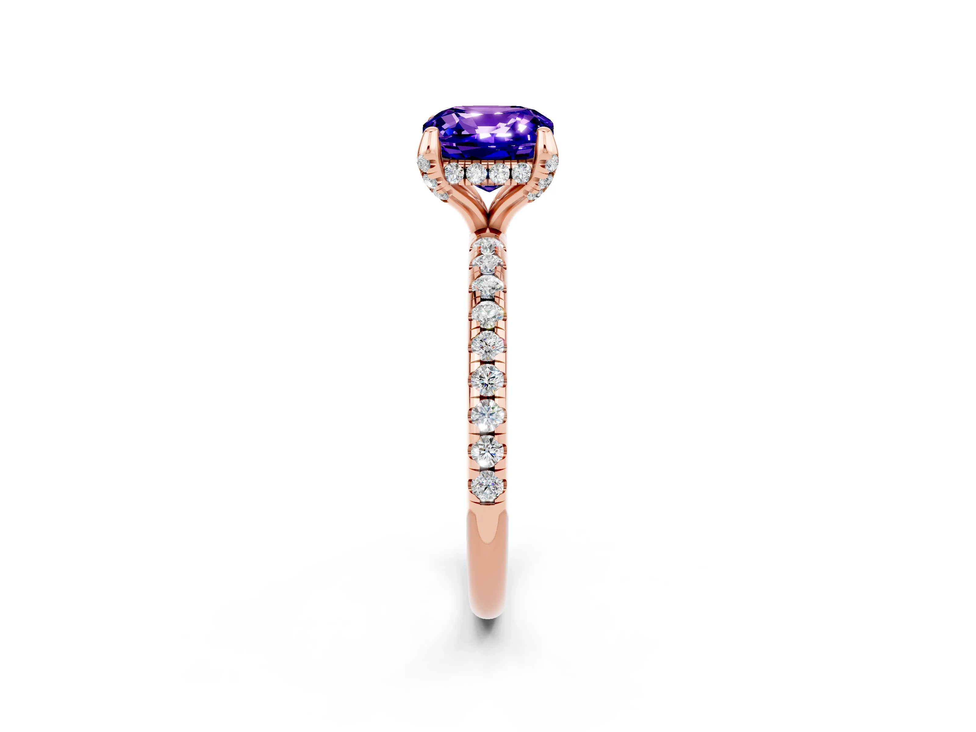 Rose gold Cushion Cut Diamond Solitaire Ring with Four-Prong Setting and Pavé Band_2