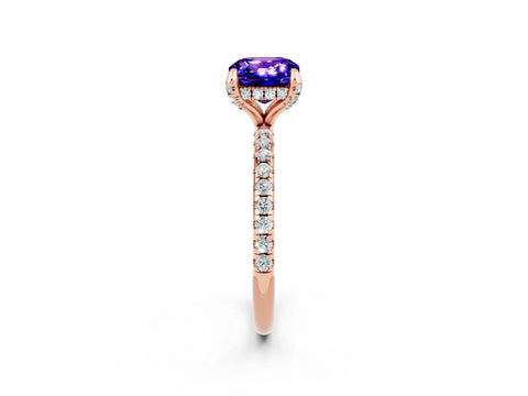 Rose gold Cushion Cut Diamond Solitaire Ring with Four-Prong Setting and Pavé Band_2