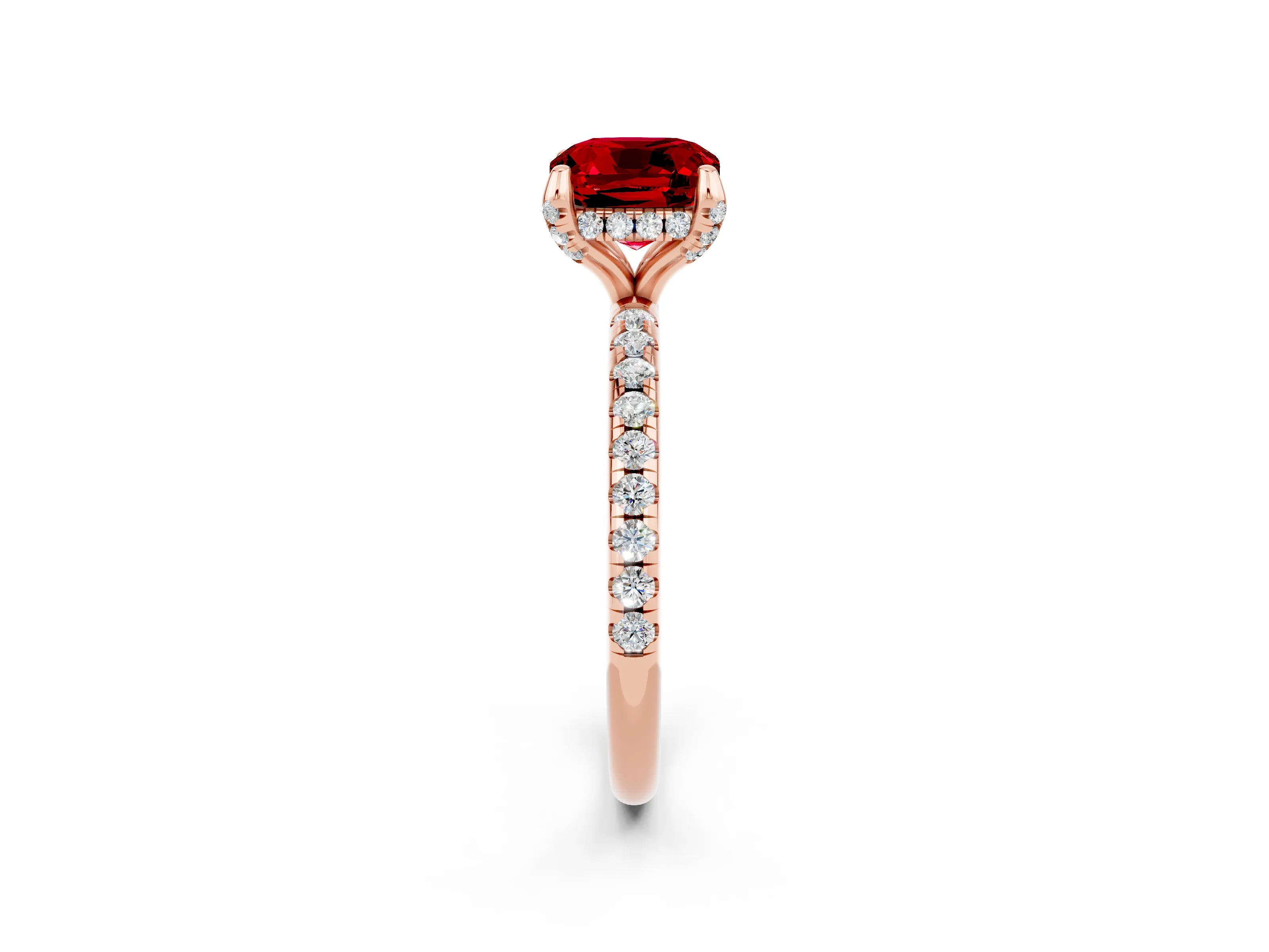 Rose gold Cushion Cut Diamond Solitaire Ring with Four-Prong Setting and Pavé Band_2