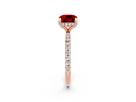 Rose gold Cushion Cut Diamond Solitaire Ring with Four-Prong Setting and Pavé Band_2