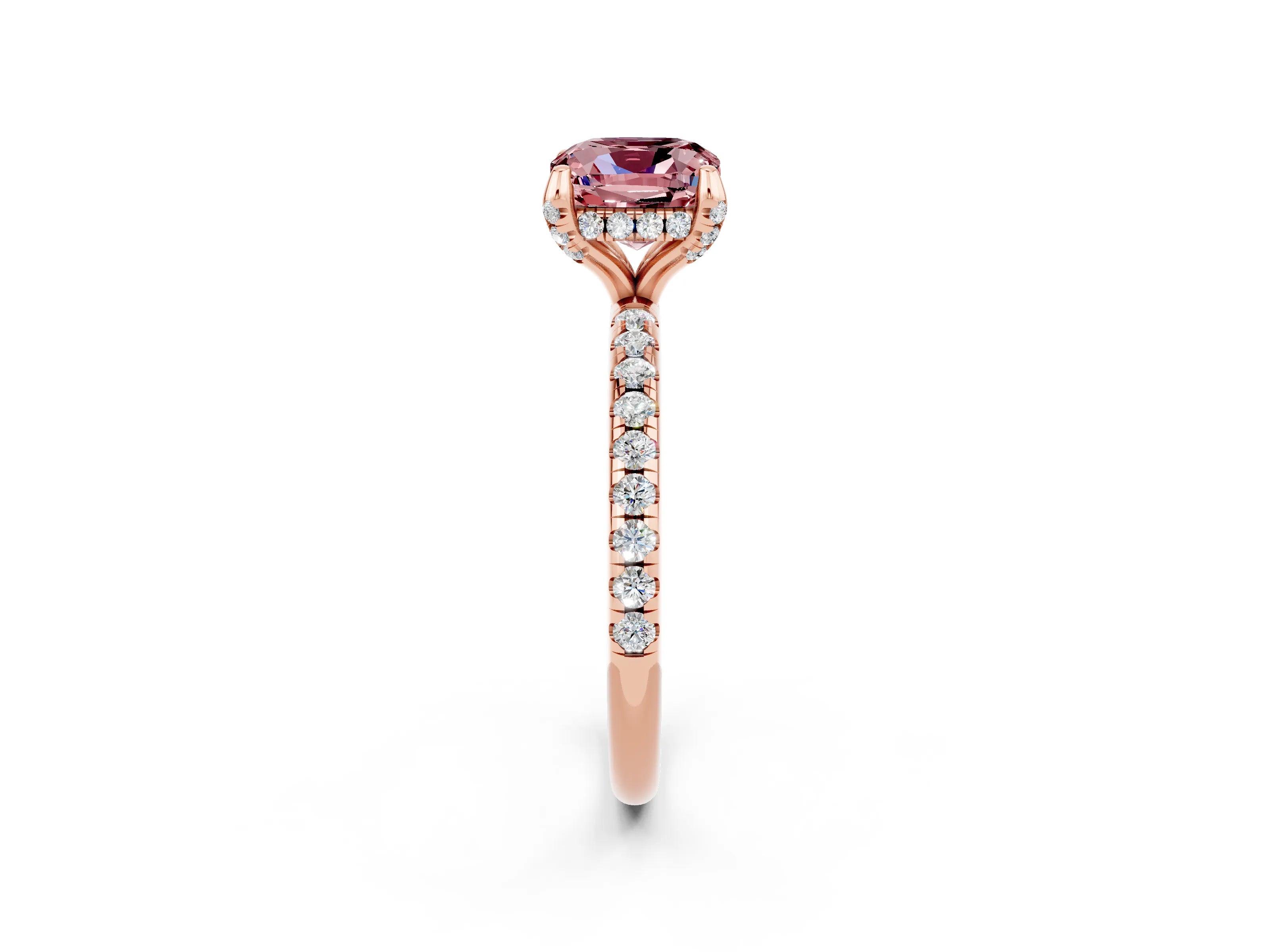 Rose gold Cushion Cut Diamond Solitaire Ring with Four-Prong Setting and Pavé Band_2