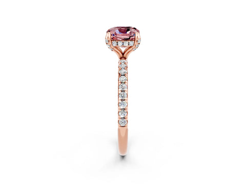 Rose gold Cushion Cut Diamond Solitaire Ring with Four-Prong Setting and Pavé Band_2