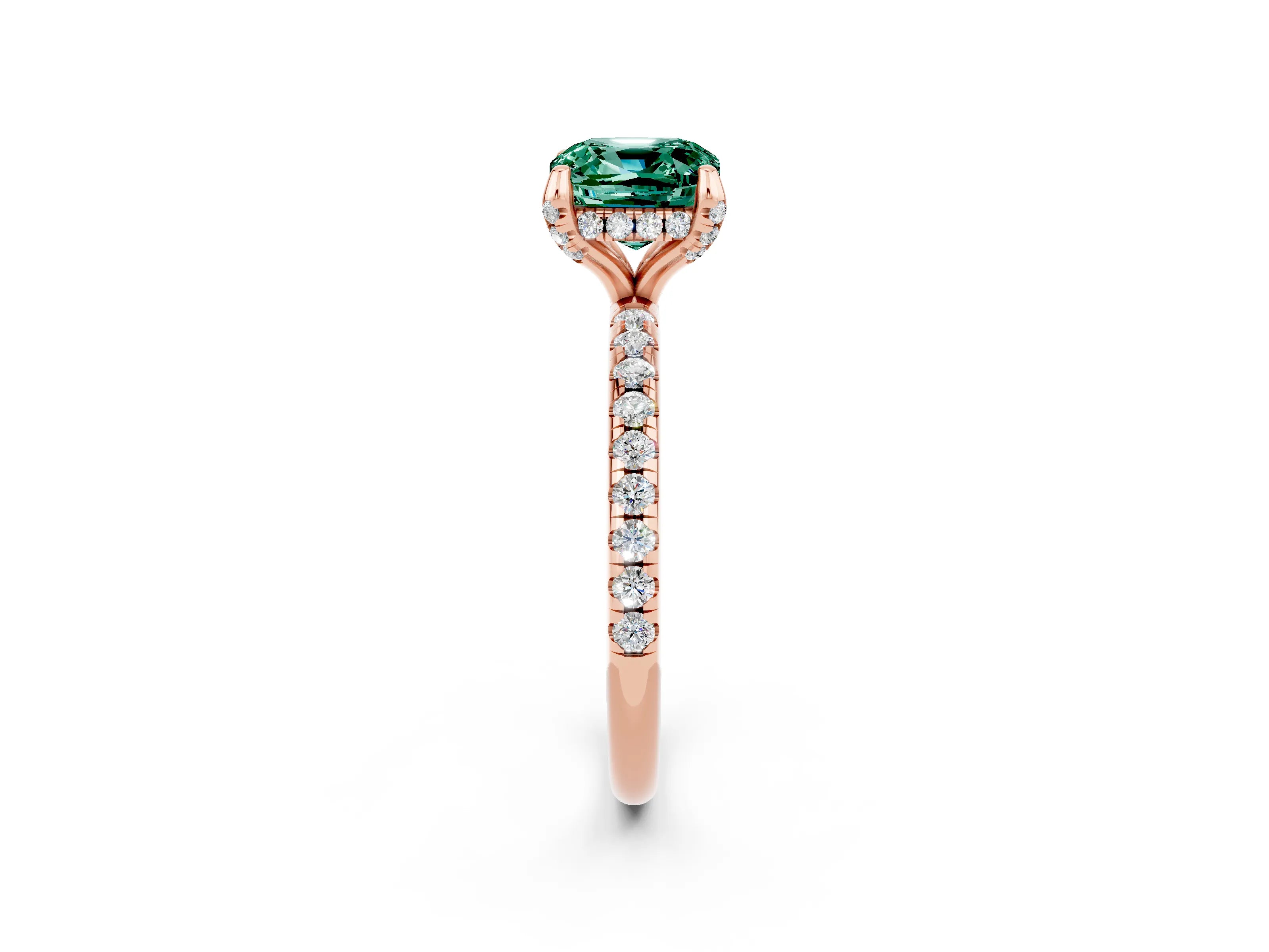 Rose gold Cushion Cut Diamond Solitaire Ring with Four-Prong Setting and Pavé Band_2