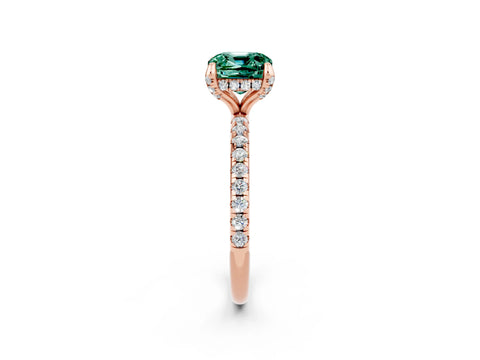 Rose gold Cushion Cut Diamond Solitaire Ring with Four-Prong Setting and Pavé Band_2