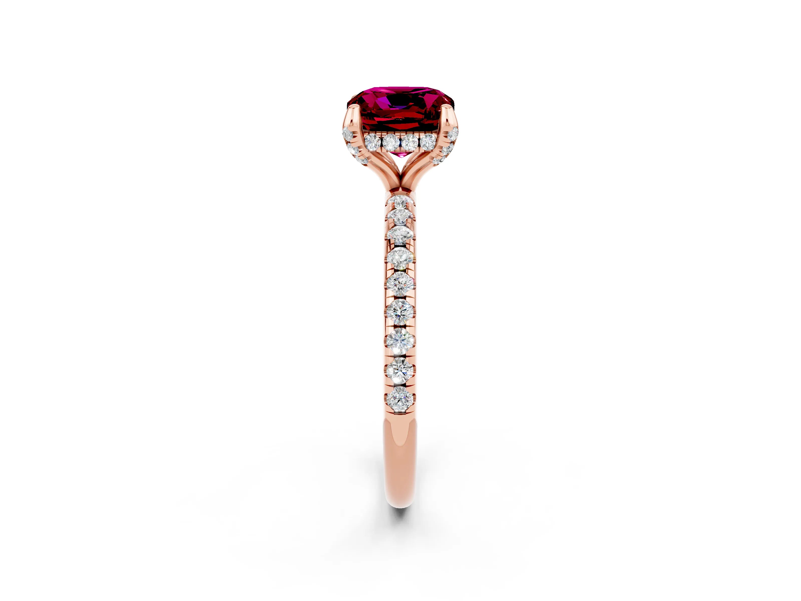 Rose gold Cushion Cut Diamond Solitaire Ring with Four-Prong Setting and Pavé Band_2