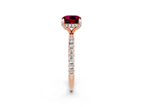 Rose gold Cushion Cut Diamond Solitaire Ring with Four-Prong Setting and Pavé Band_2