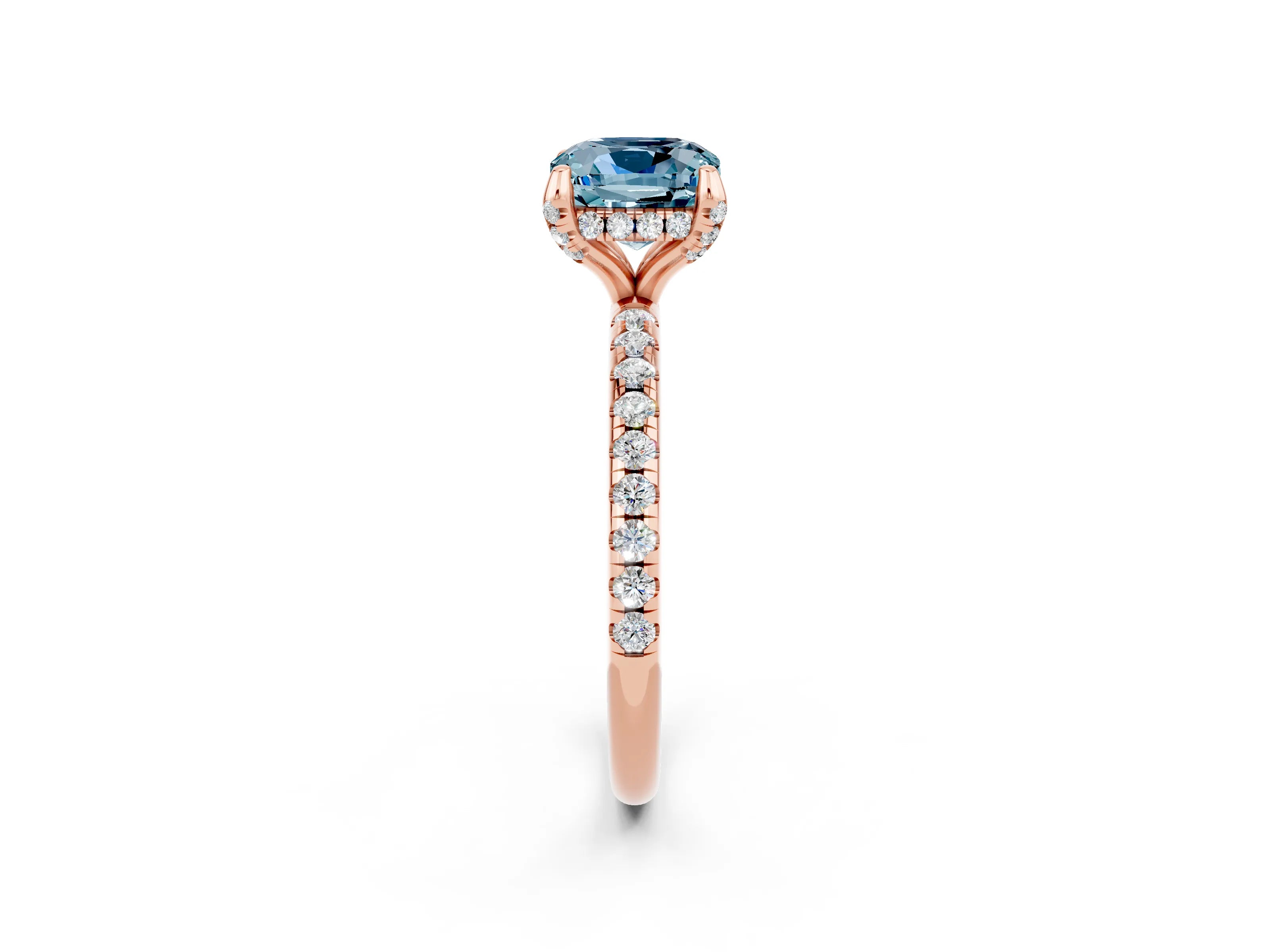 Rose gold Cushion Cut Diamond Solitaire Ring with Four-Prong Setting and Pavé Band_2