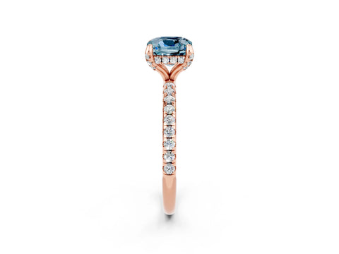Rose gold Cushion Cut Diamond Solitaire Ring with Four-Prong Setting and Pavé Band_2