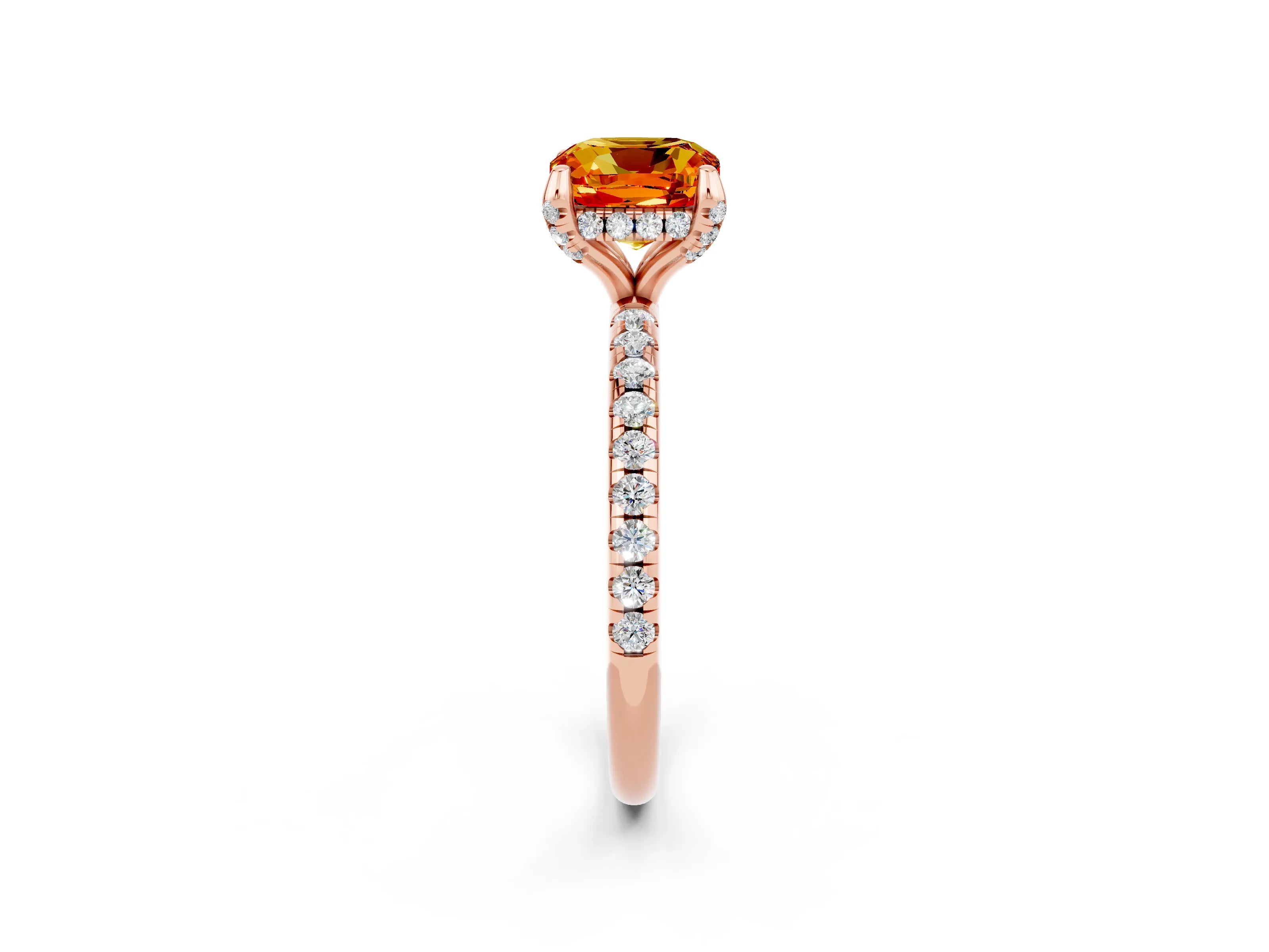 Rose gold Cushion Cut Diamond Solitaire Ring with Four-Prong Setting and Pavé Band_2