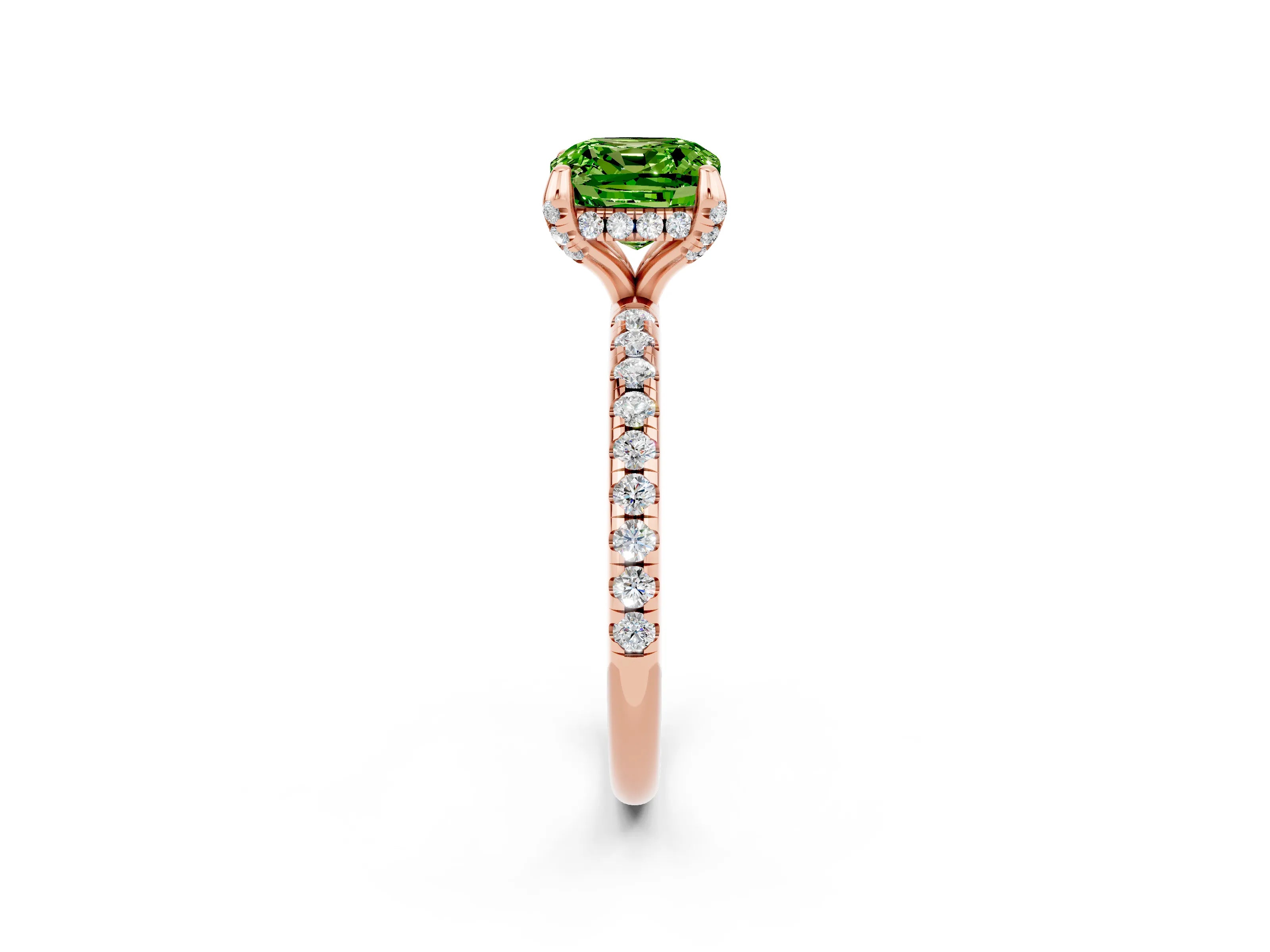 Rose gold Cushion Cut Diamond Solitaire Ring with Four-Prong Setting and Pavé Band_2