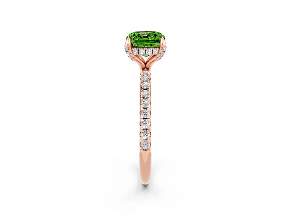 Rose gold Cushion Cut Diamond Solitaire Ring with Four-Prong Setting and Pavé Band