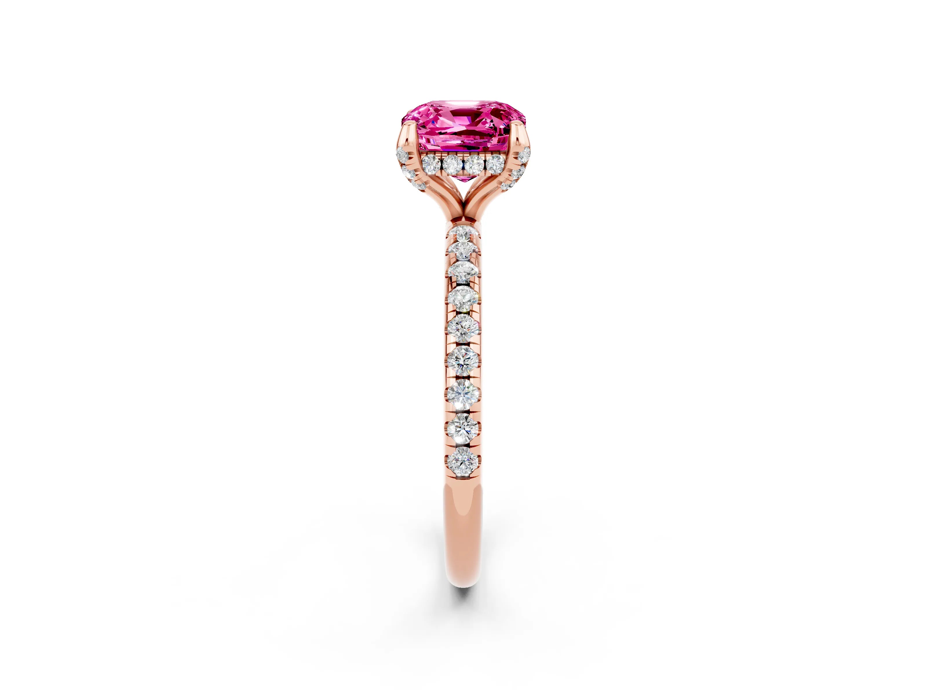 Rose gold Cushion Cut Diamond Solitaire Ring with Four-Prong Setting and Pavé Band_2