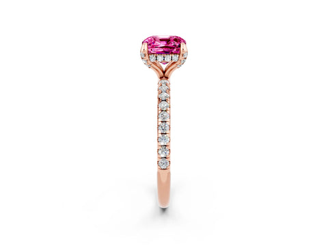 Rose gold Cushion Cut Diamond Solitaire Ring with Four-Prong Setting and Pavé Band_2