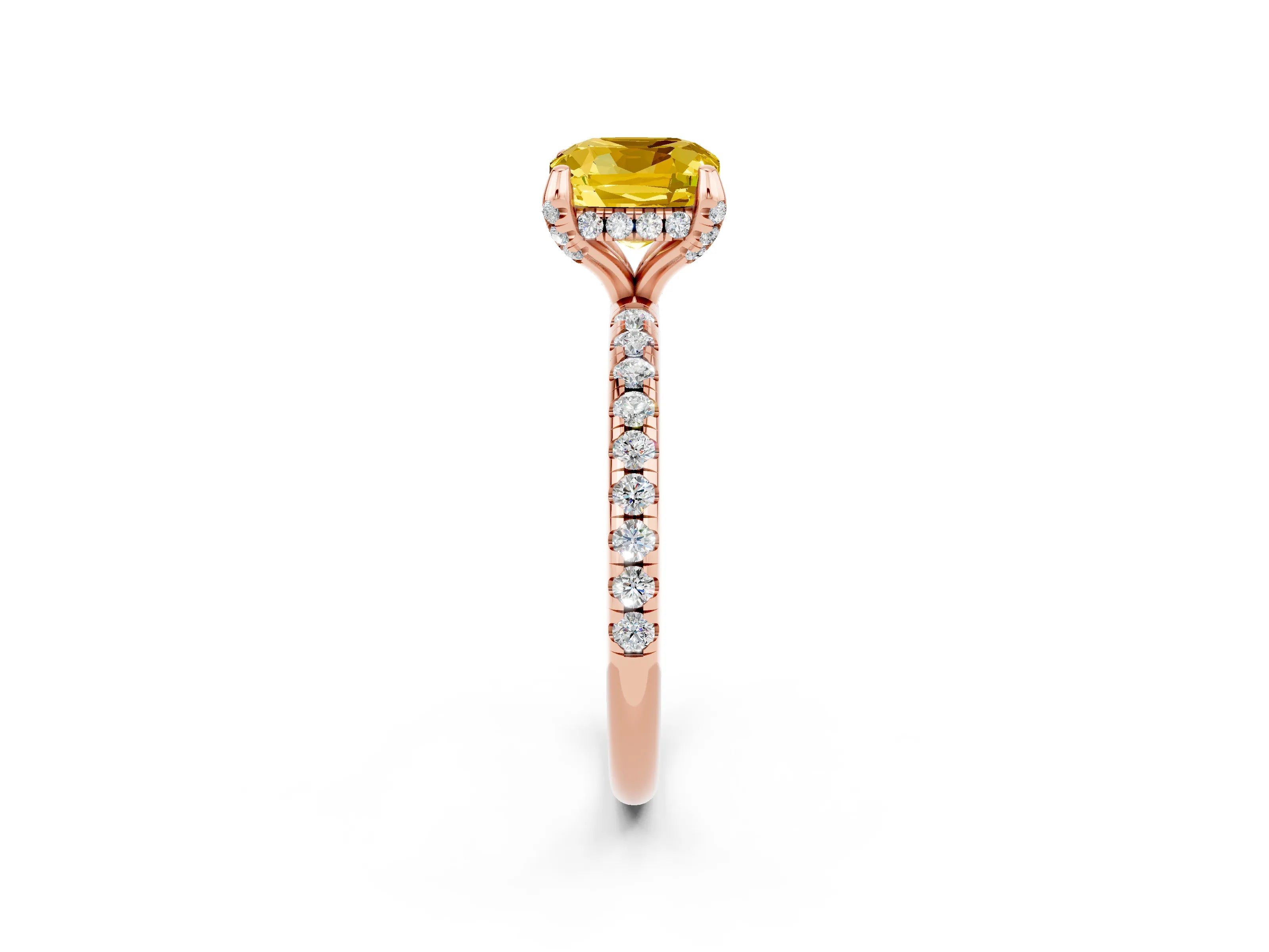 Rose gold Cushion Cut Diamond Solitaire Ring with Four-Prong Setting and Pavé Band_2