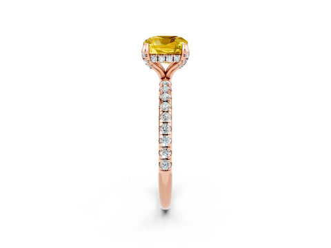 Rose gold Cushion Cut Diamond Solitaire Ring with Four-Prong Setting and Pavé Band_2