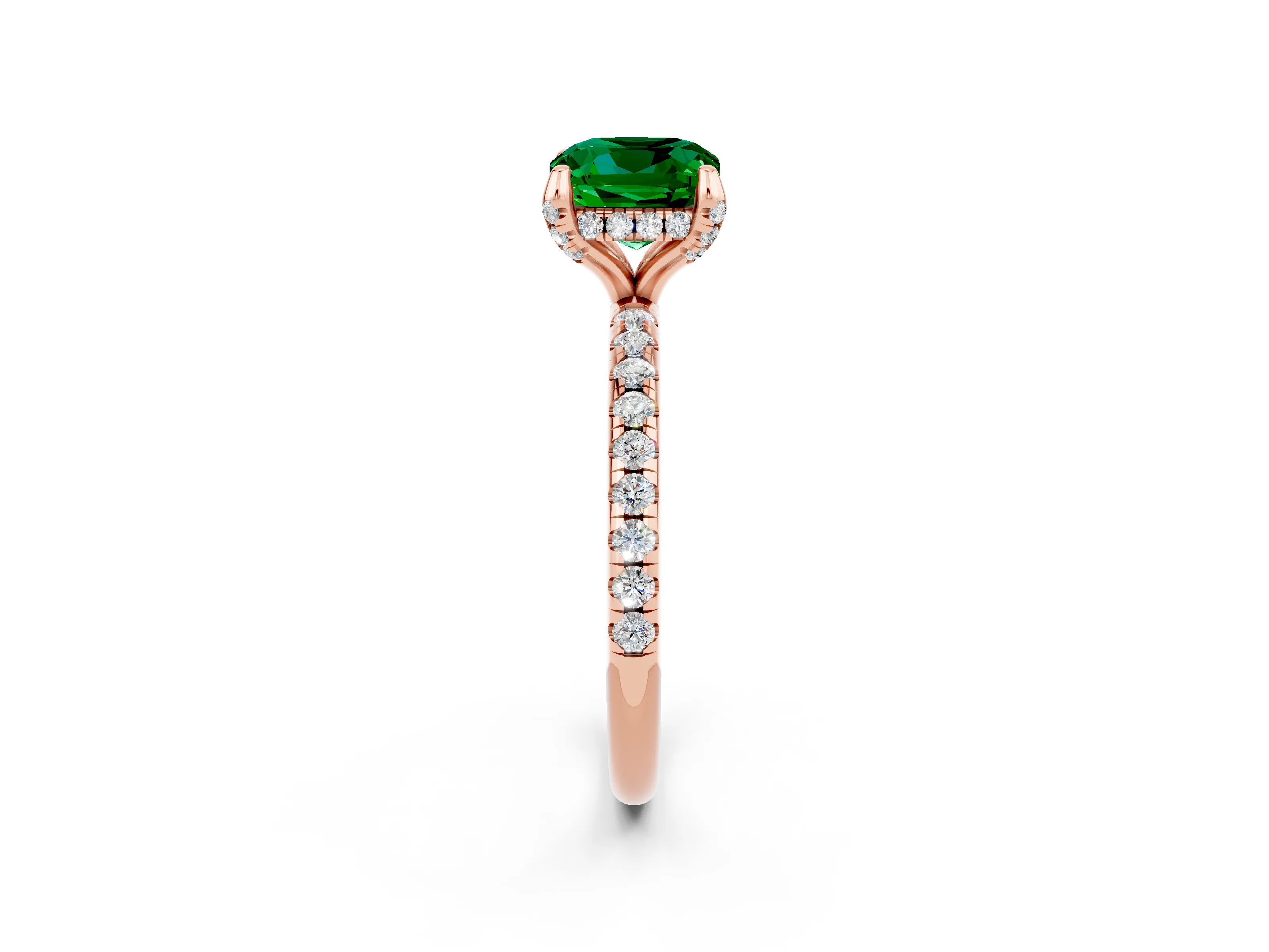 Rose gold Cushion Cut Diamond Solitaire Ring with Four-Prong Setting and Pavé Band_2