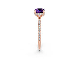Rose gold Cushion Cut Diamond Solitaire Ring with Four-Prong Setting and Pavé Band_2