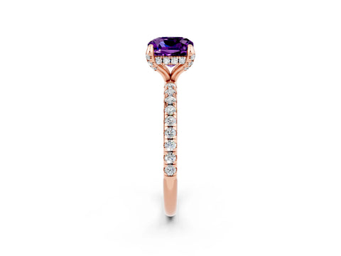 Rose gold Cushion Cut Diamond Solitaire Ring with Four-Prong Setting and Pavé Band_2
