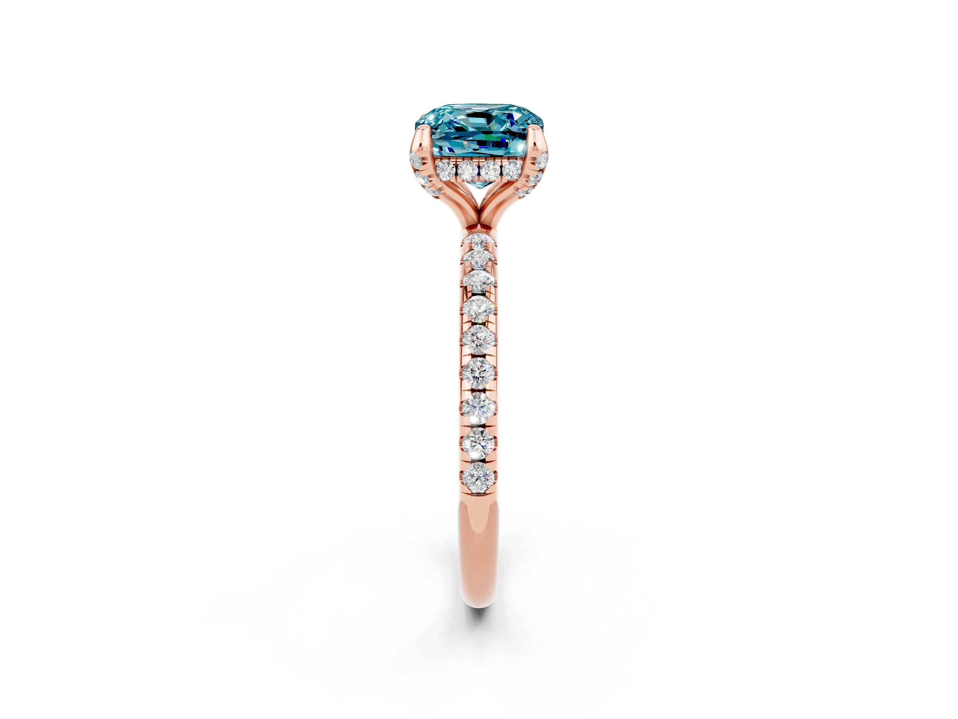 Rose gold Cushion Cut Diamond Solitaire Ring with Four-Prong Setting and Pavé Band_2