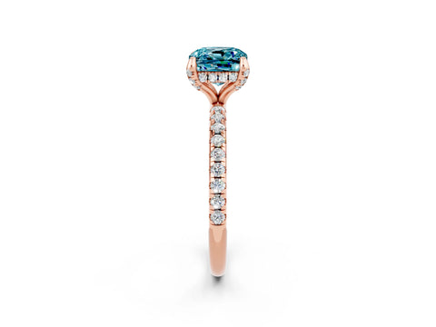 Rose gold Cushion Cut Diamond Solitaire Ring with Four-Prong Setting and Pavé Band_2