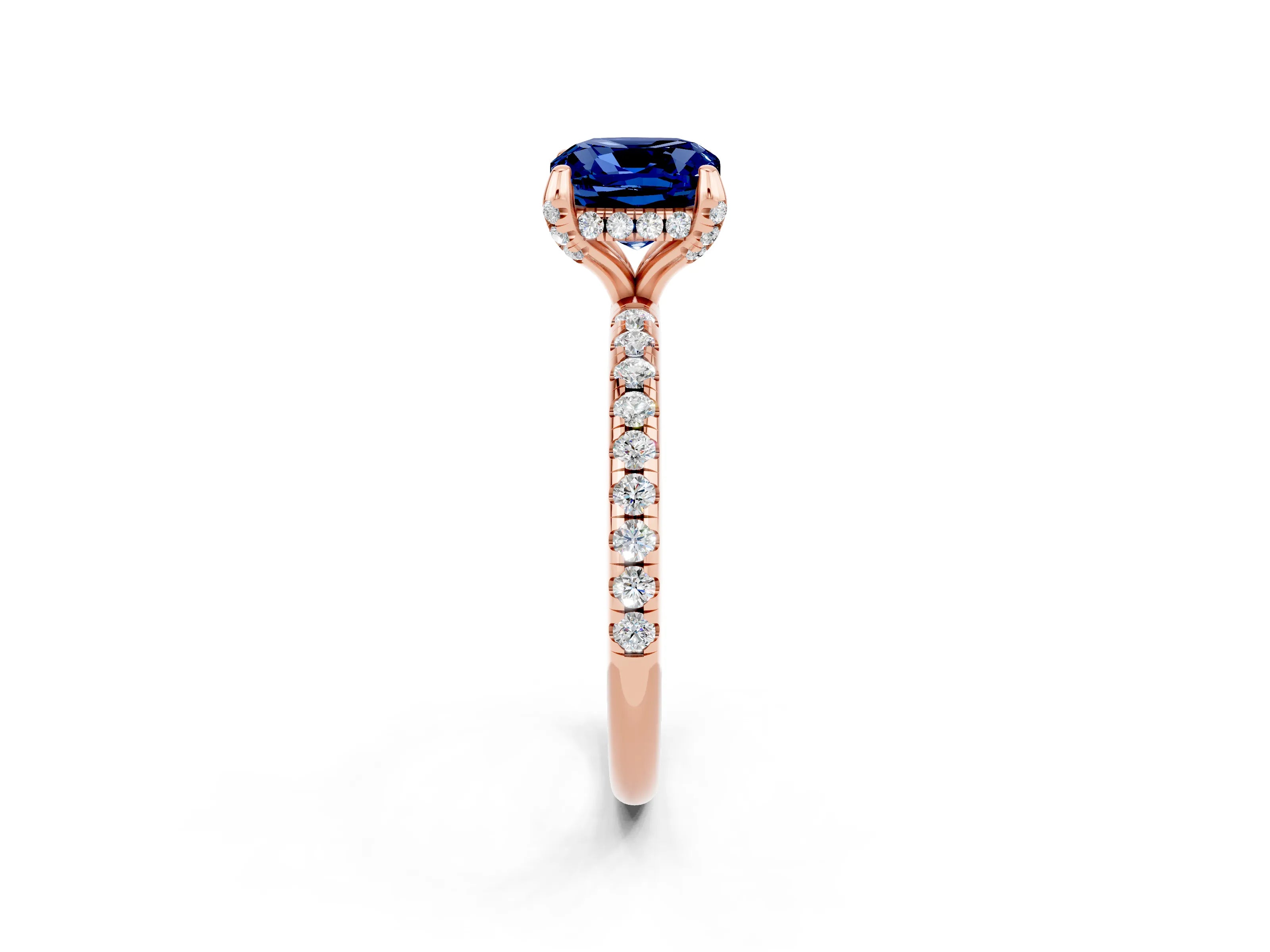 Rose gold Cushion Cut Diamond Solitaire Ring with Four-Prong Setting and Pavé Band_2