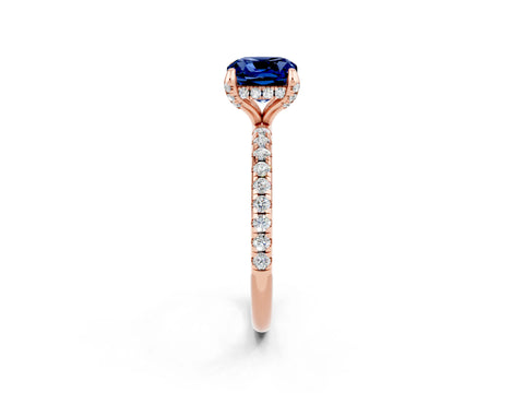 Rose gold Cushion Cut Diamond Solitaire Ring with Four-Prong Setting and Pavé Band_2