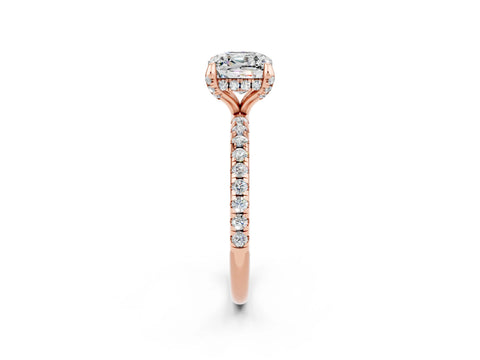 Rose gold Cushion Cut Diamond Solitaire Ring with Four-Prong Setting and Pavé Band_2