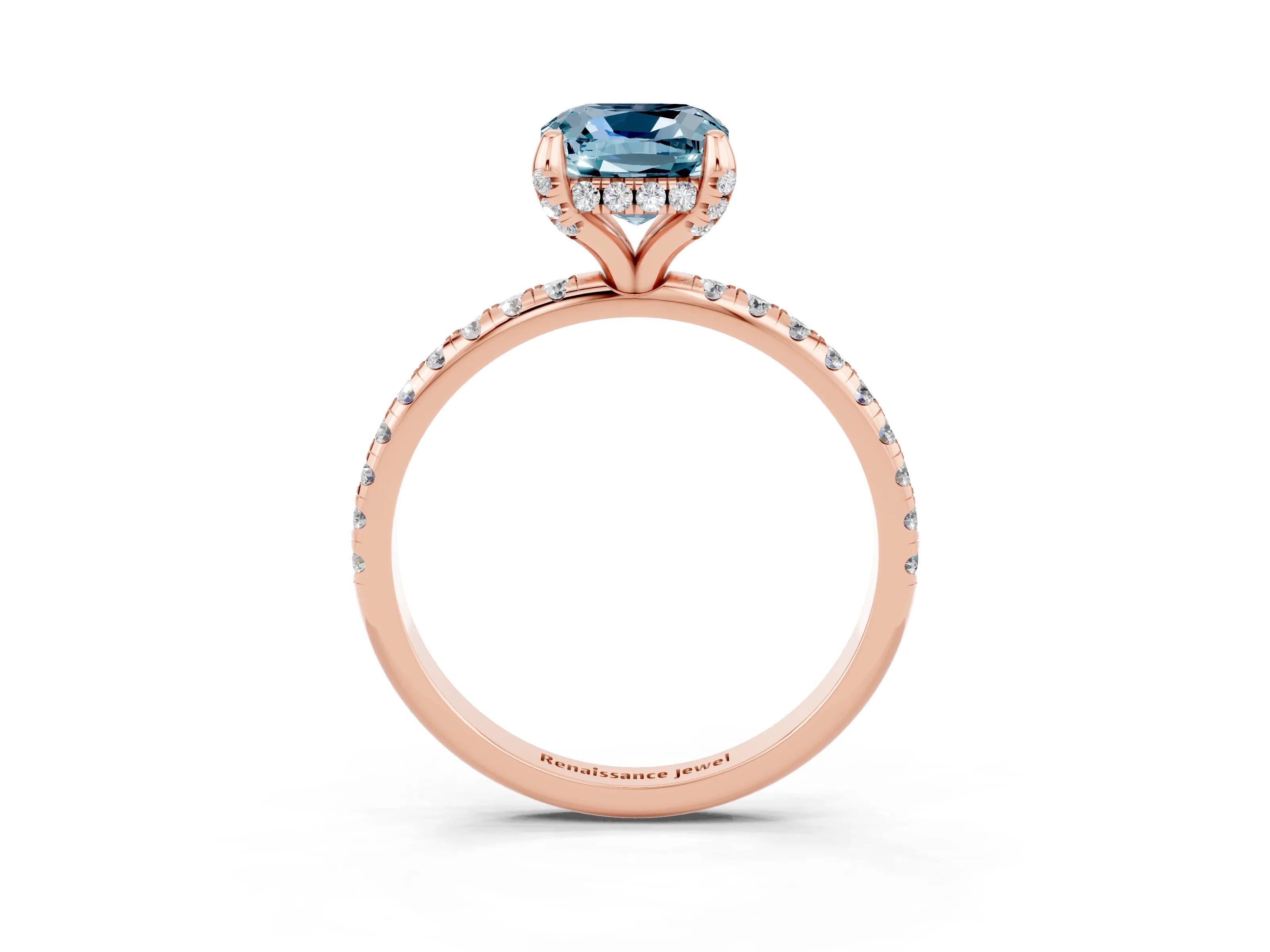 Rose gold Cushion Cut Diamond Solitaire Ring with Four-Prong Setting and Pavé Band_3