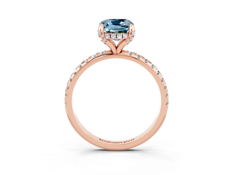 Rose gold Cushion Cut Diamond Solitaire Ring with Four-Prong Setting and Pavé Band_3