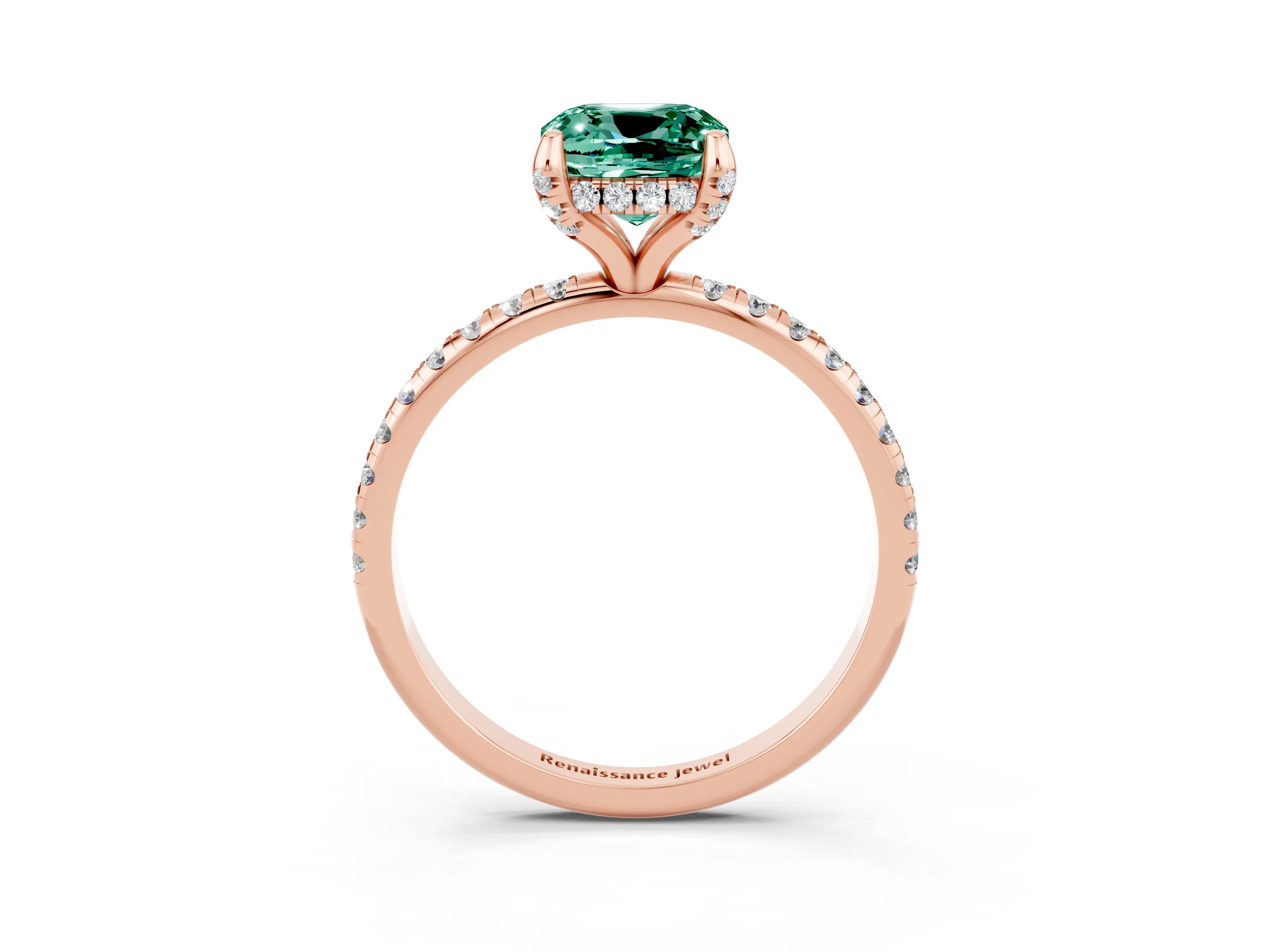 Rose gold Cushion Cut Diamond Solitaire Ring with Four-Prong Setting and Pavé Band_3