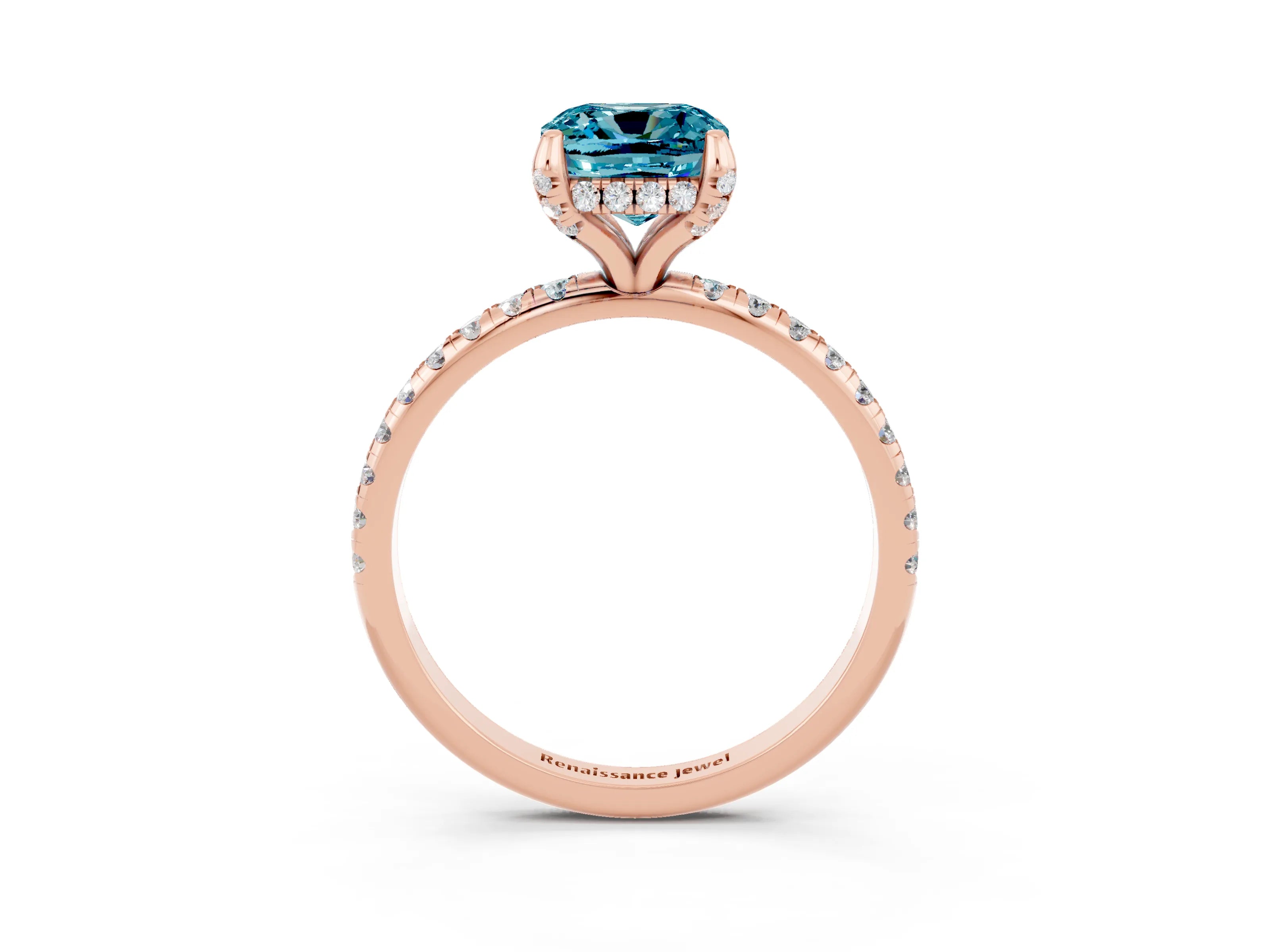 Rose gold Cushion Cut Diamond Solitaire Ring with Four-Prong Setting and Pavé Band_3