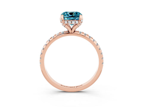 Rose gold Cushion Cut Diamond Solitaire Ring with Four-Prong Setting and Pavé Band_3