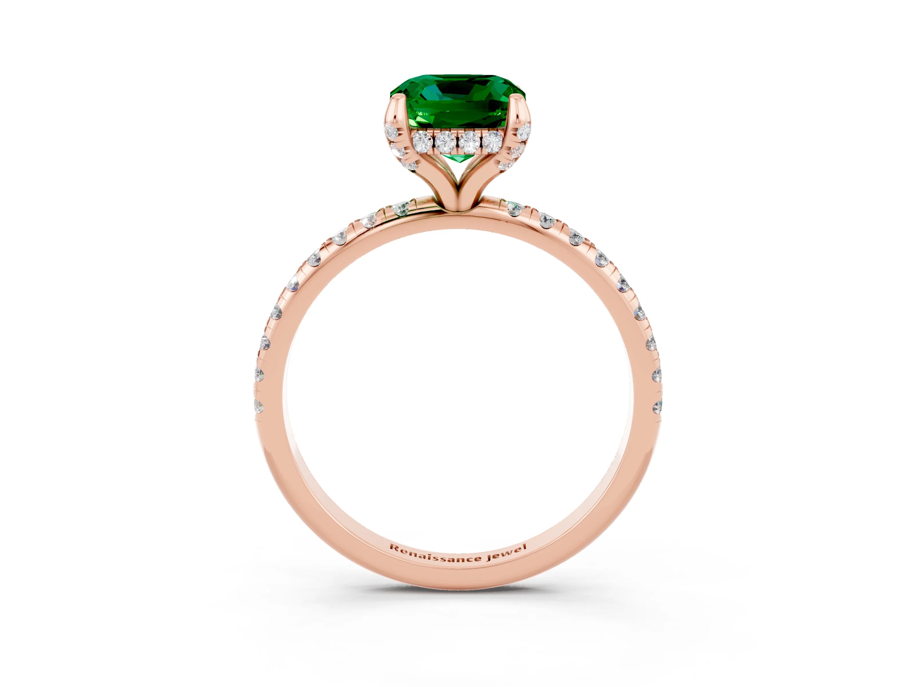 Rose gold Cushion Cut Diamond Solitaire Ring with Four-Prong Setting and Pavé Band_3