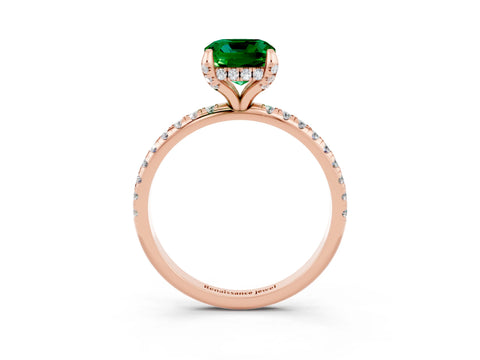 Rose gold Cushion Cut Diamond Solitaire Ring with Four-Prong Setting and Pavé Band_3