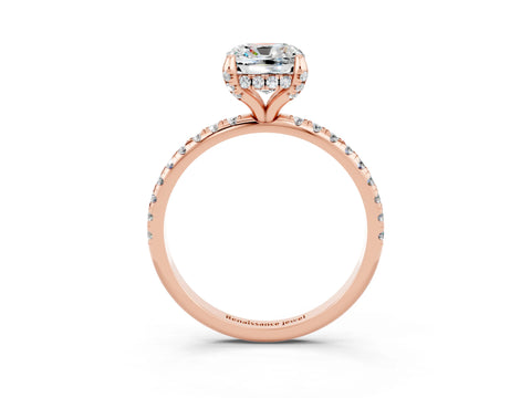 Rose gold Cushion Cut Diamond Solitaire Ring with Four-Prong Setting and Pavé Band_3