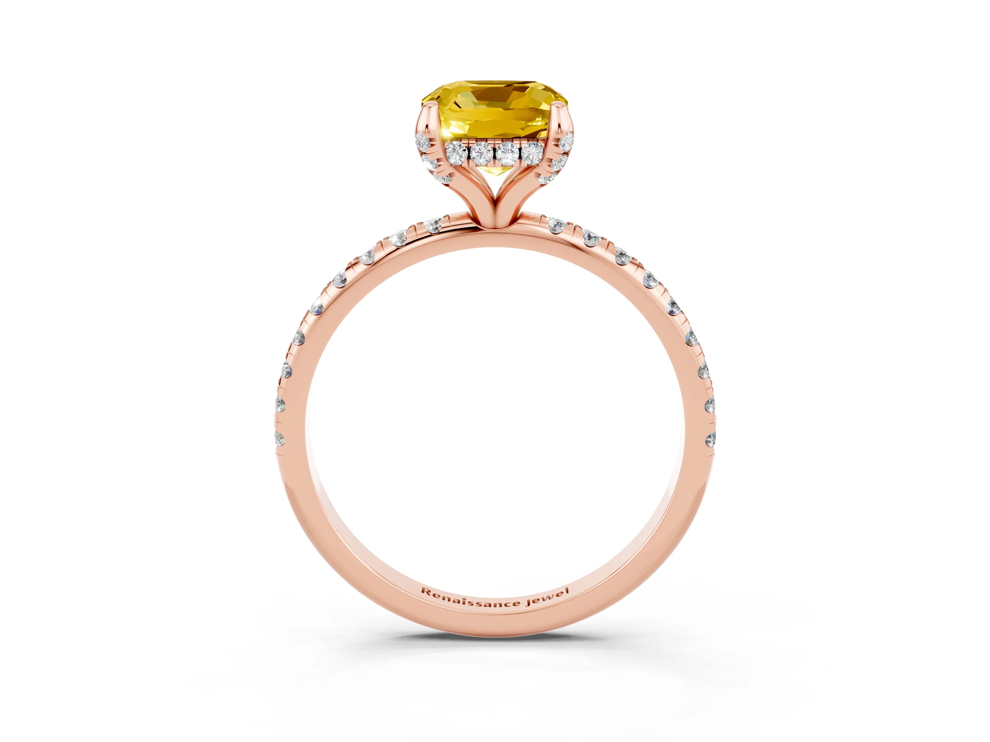 Rose gold Cushion Cut Diamond Solitaire Ring with Four-Prong Setting and Pavé Band_3