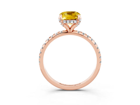 Rose gold Cushion Cut Diamond Solitaire Ring with Four-Prong Setting and Pavé Band_3
