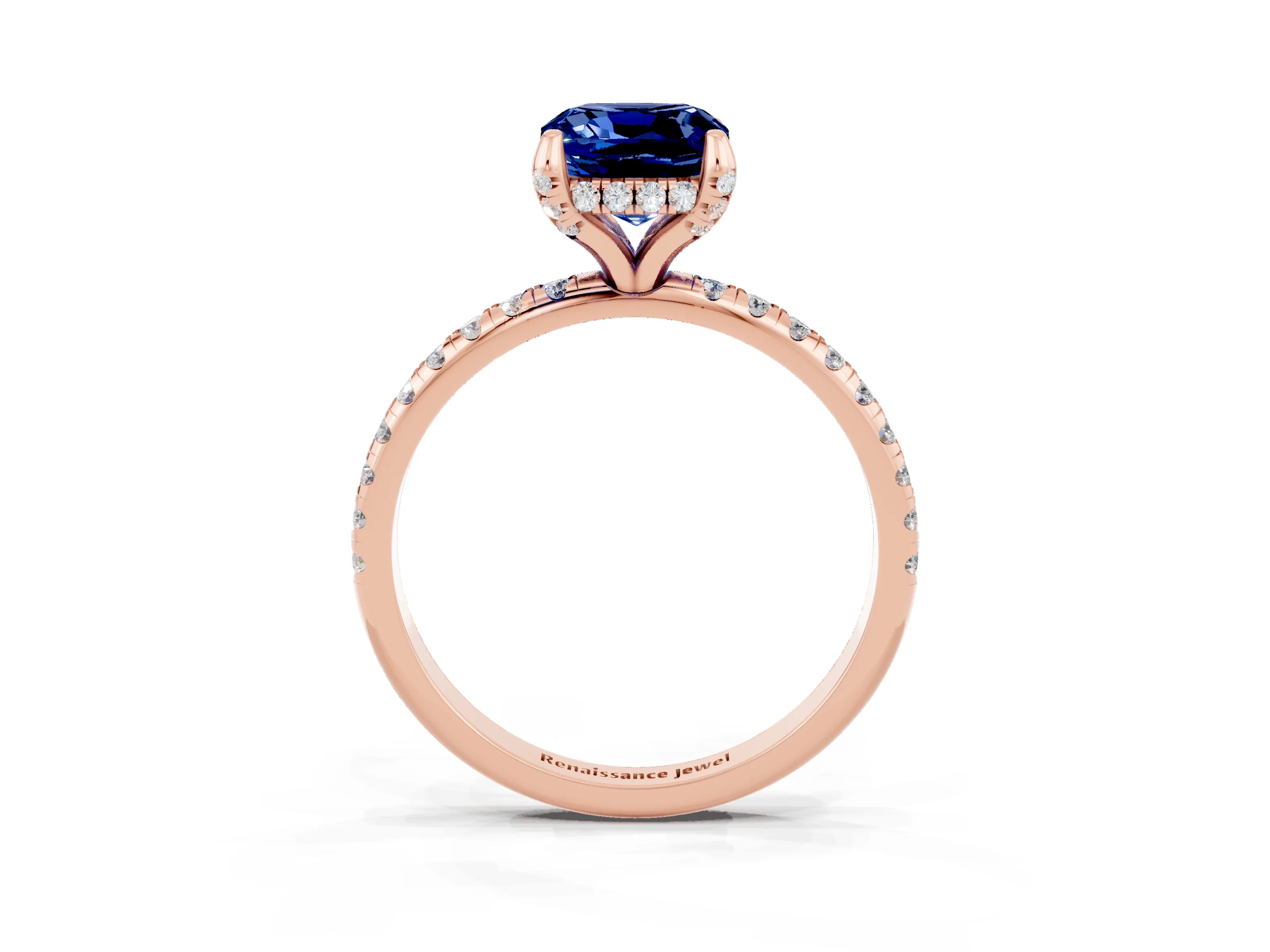 Rose gold Cushion Cut Diamond Solitaire Ring with Four-Prong Setting and Pavé Band_3