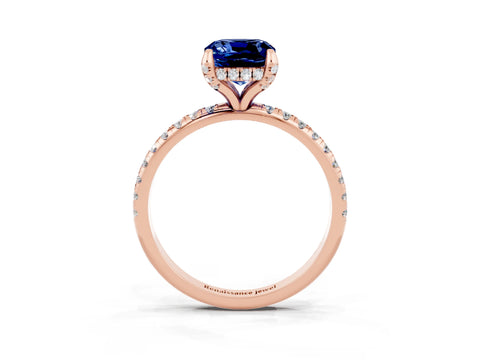 Rose gold Cushion Cut Diamond Solitaire Ring with Four-Prong Setting and Pavé Band_3