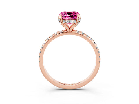 Rose gold Cushion Cut Diamond Solitaire Ring with Four-Prong Setting and Pavé Band_3