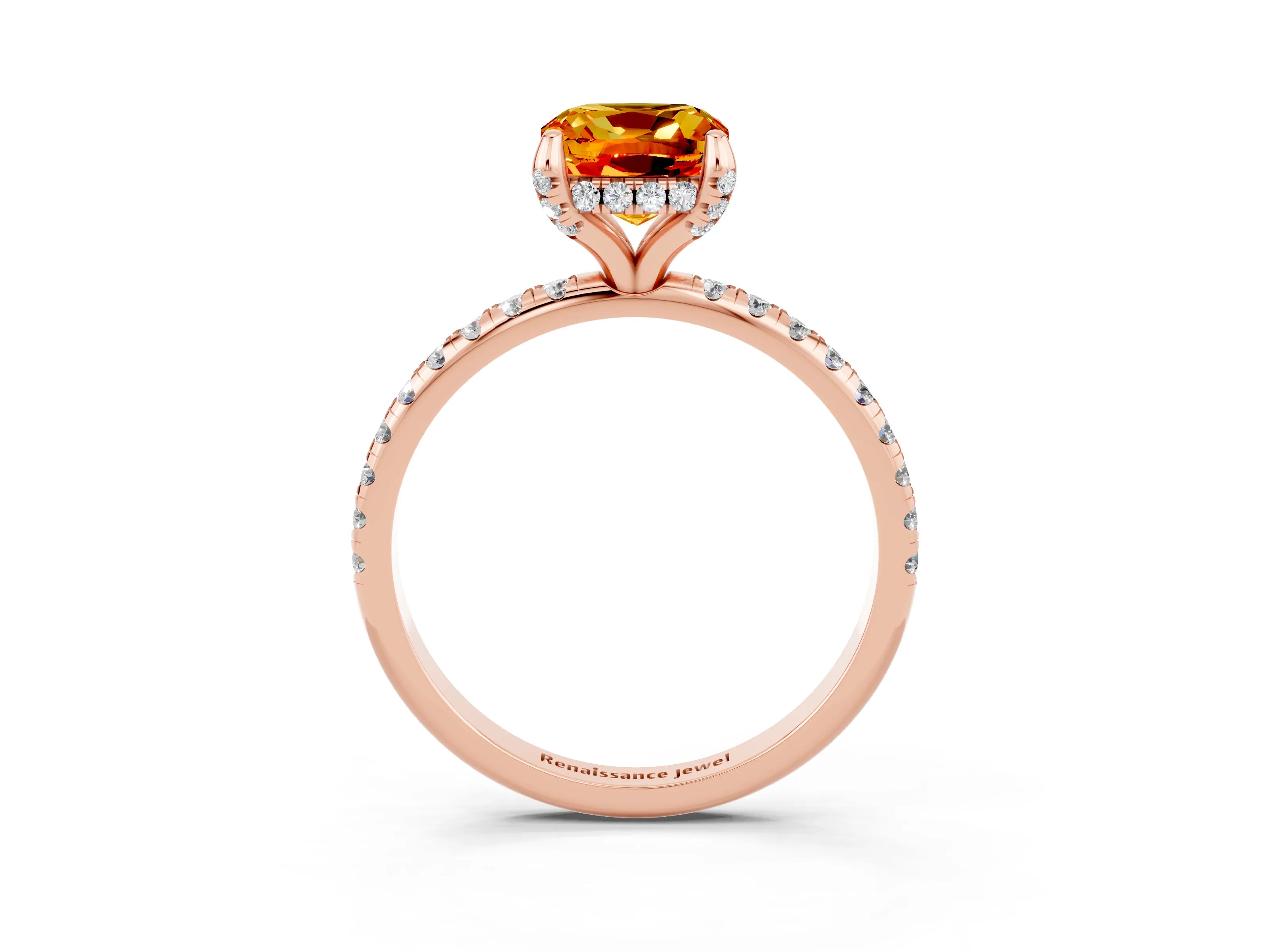 Rose gold Cushion Cut Diamond Solitaire Ring with Four-Prong Setting and Pavé Band_3