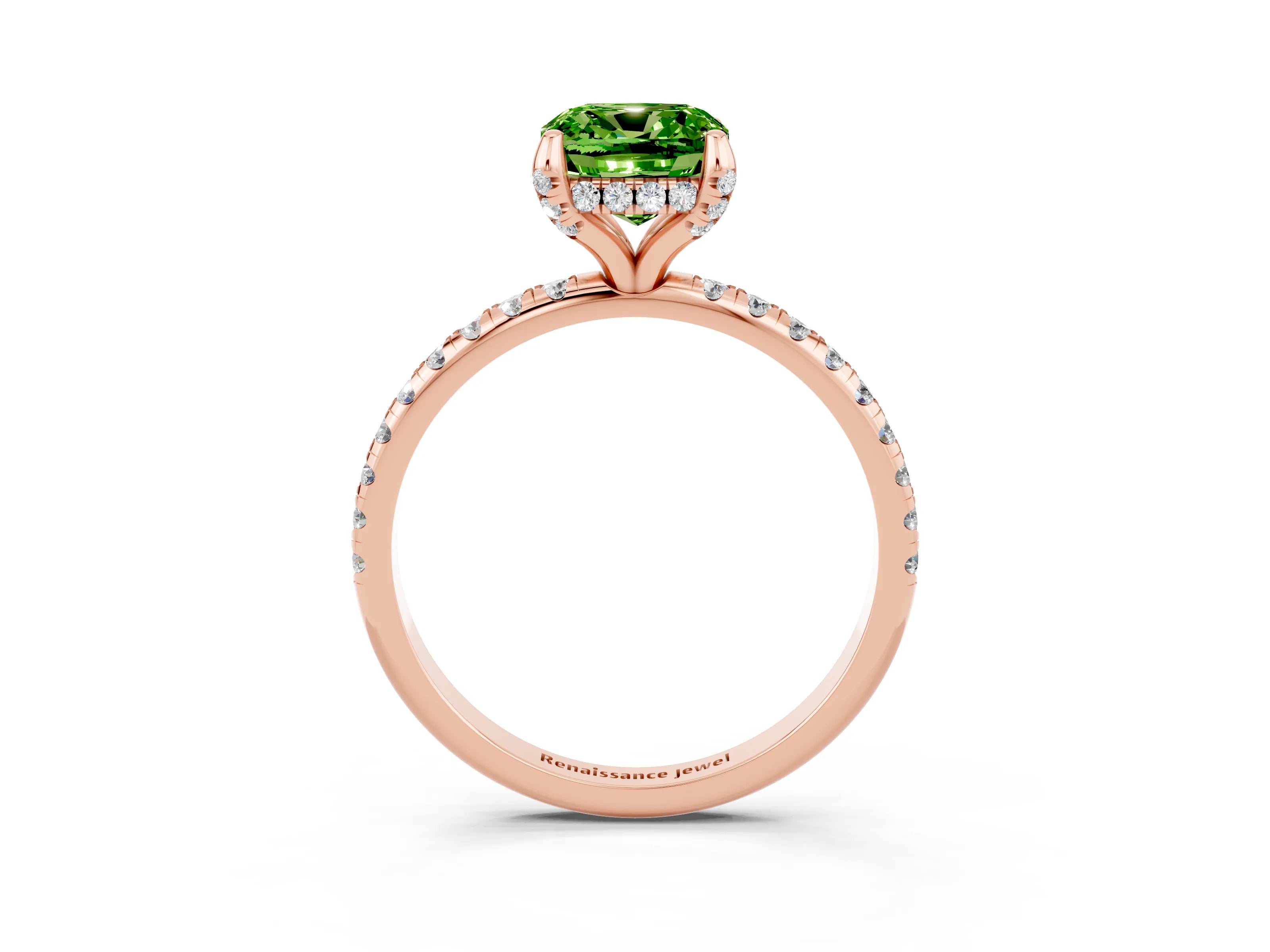 Rose gold Cushion Cut Diamond Solitaire Ring with Four-Prong Setting and Pavé Band_3